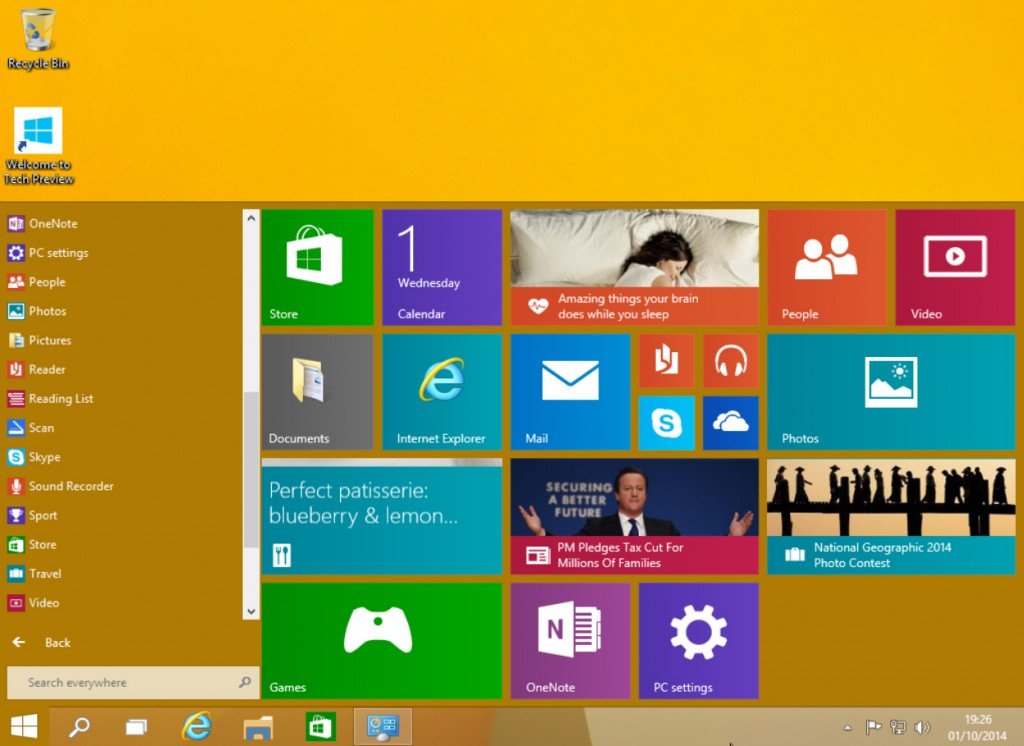 Start menu yellow 1024x746 Windows 10: Top 5 features that you must know